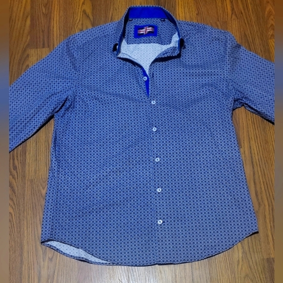 Soul of London Men's Dress Shirt 16.5 | Blue Pattern | Modern Fit - Picture 3 of 7